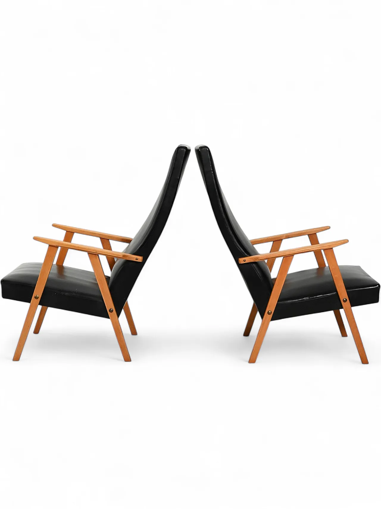 Coppia di poltrone scandinave  con schienale alto, anni '60 11