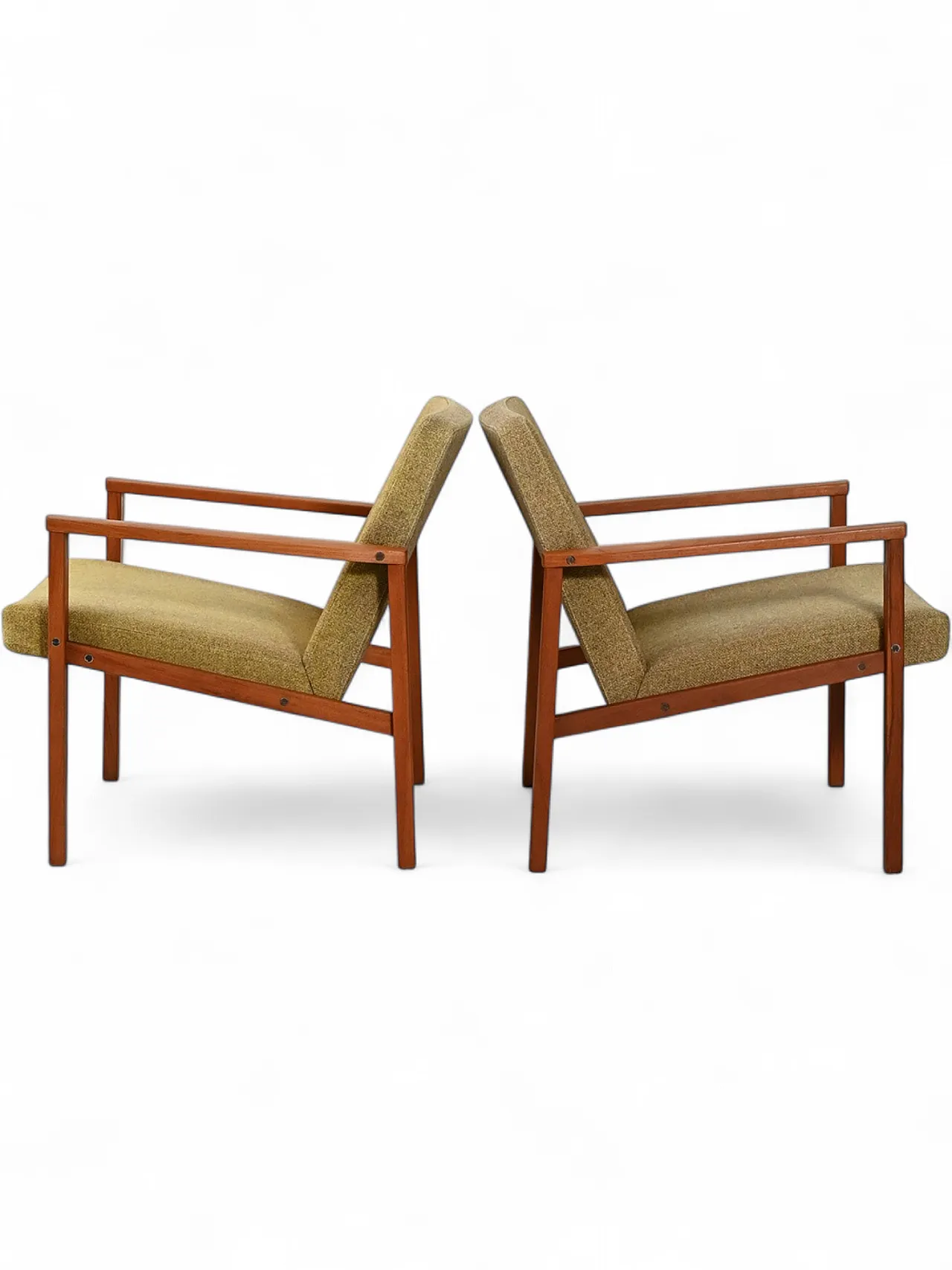 Coppia di poltrone danesi in teak con tappezzeria verde 17