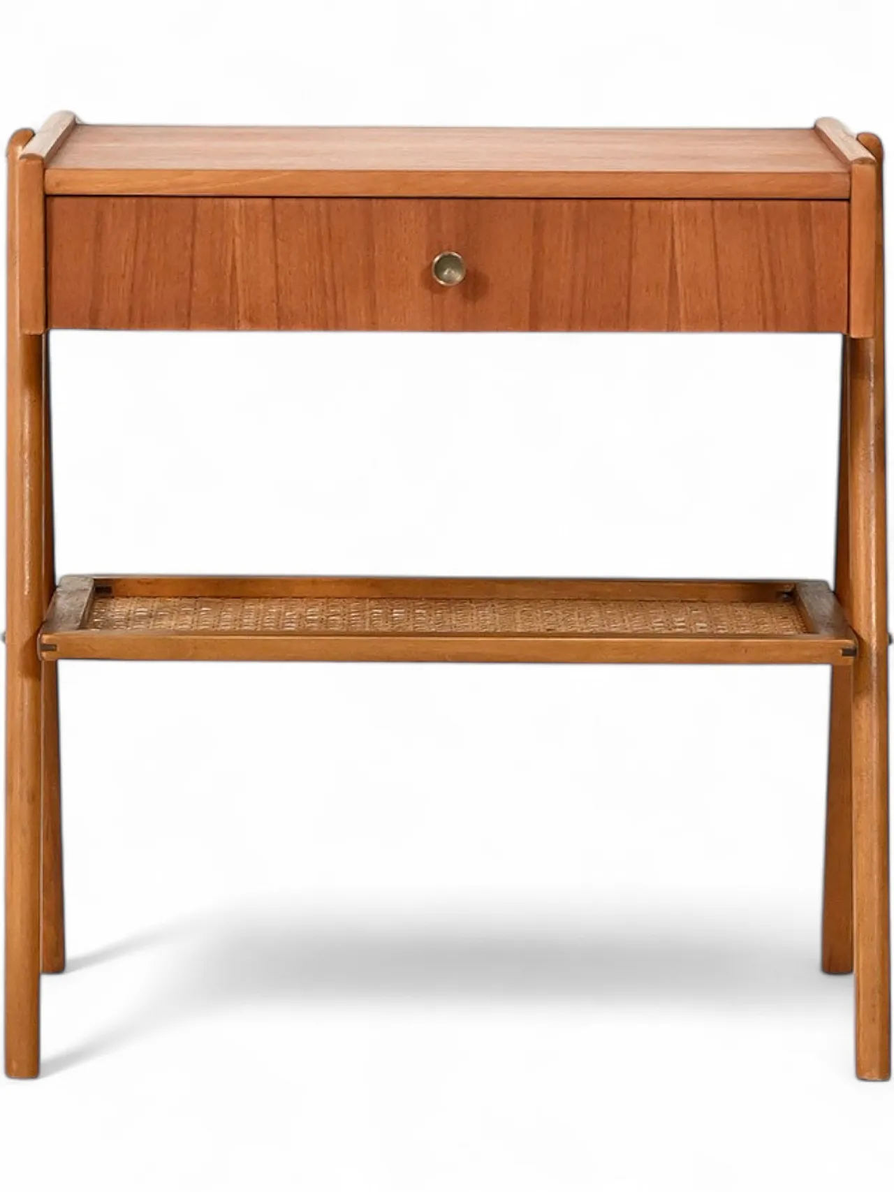 Comodino scandinavo anni 50 in teak con paglia di Vienna 13