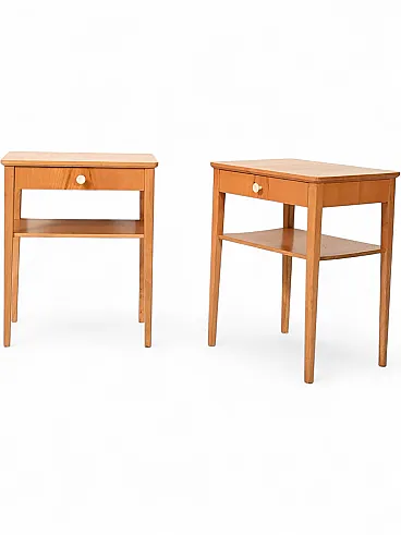 Coppia di comodini scandinavi in faggio, anni '50