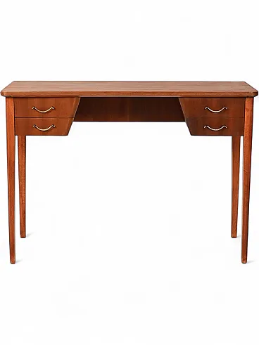 Scrivania scandinava in mogano con maniglie in ottone