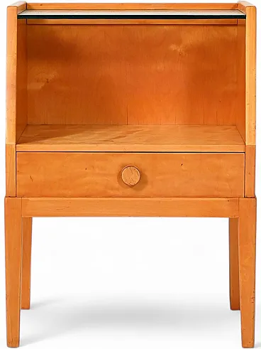 Comodino scandinavo vintage in radica di betulla