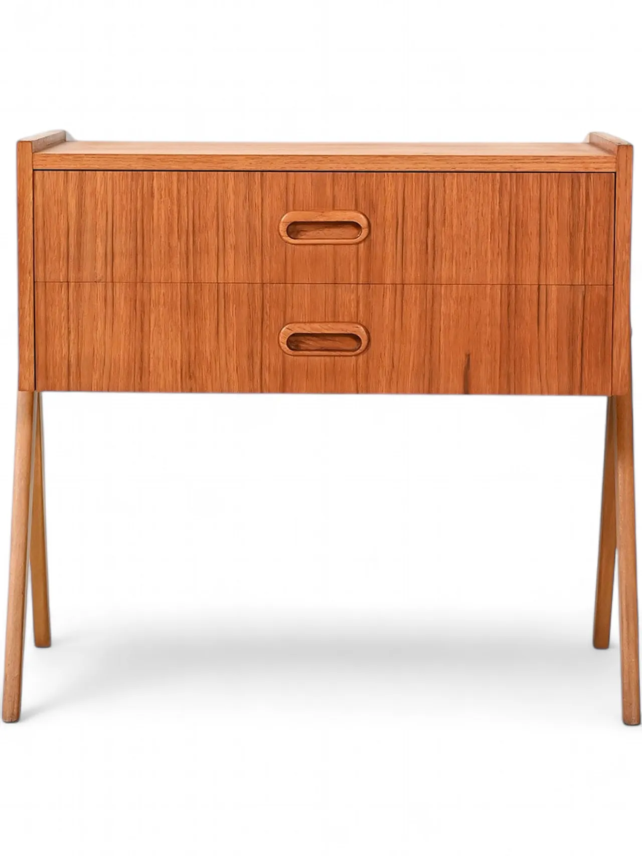 Comodino scandinavo in teak con due cassetti, anni Sessanta 11