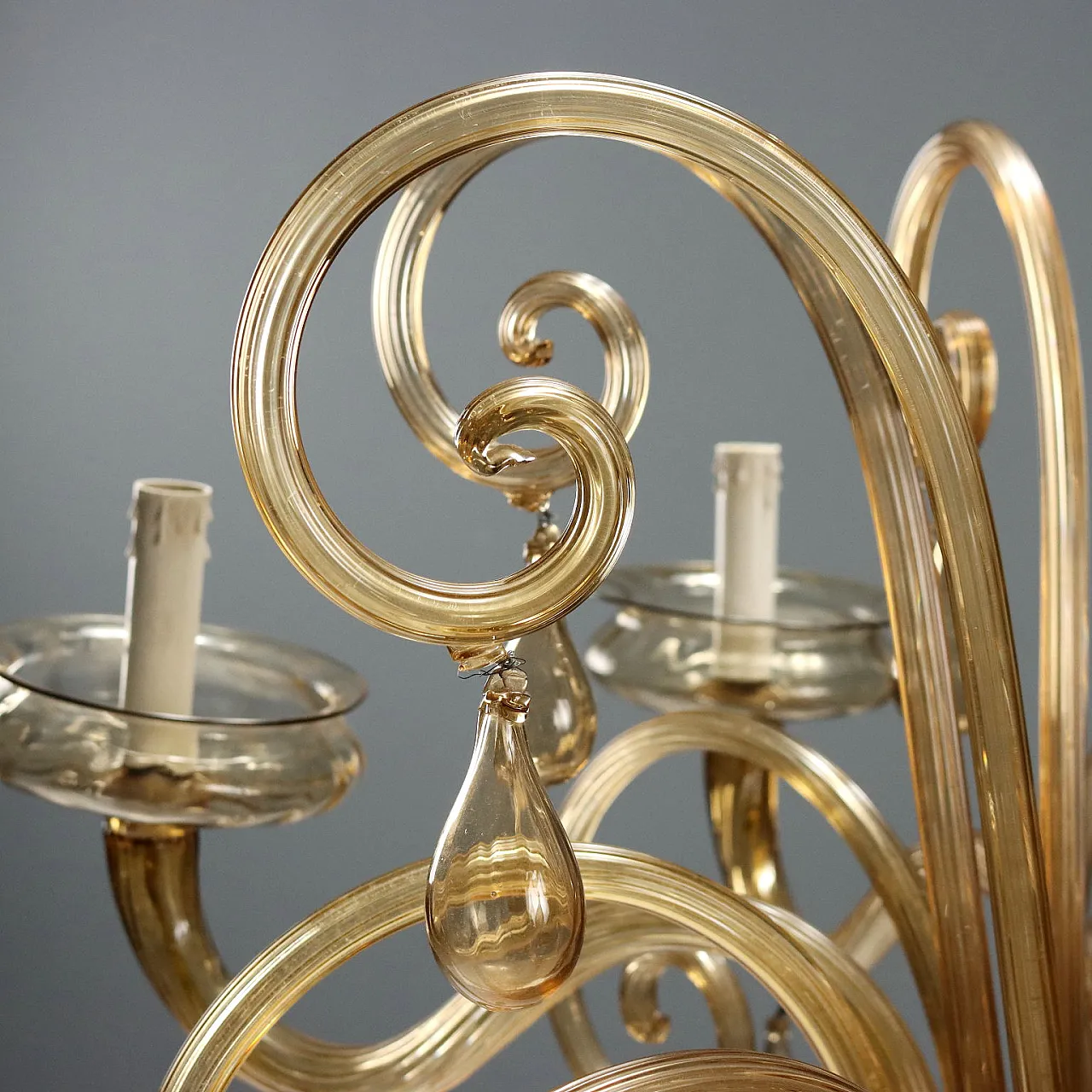 Lampadario in vetro soffiato ambrato, '900 6