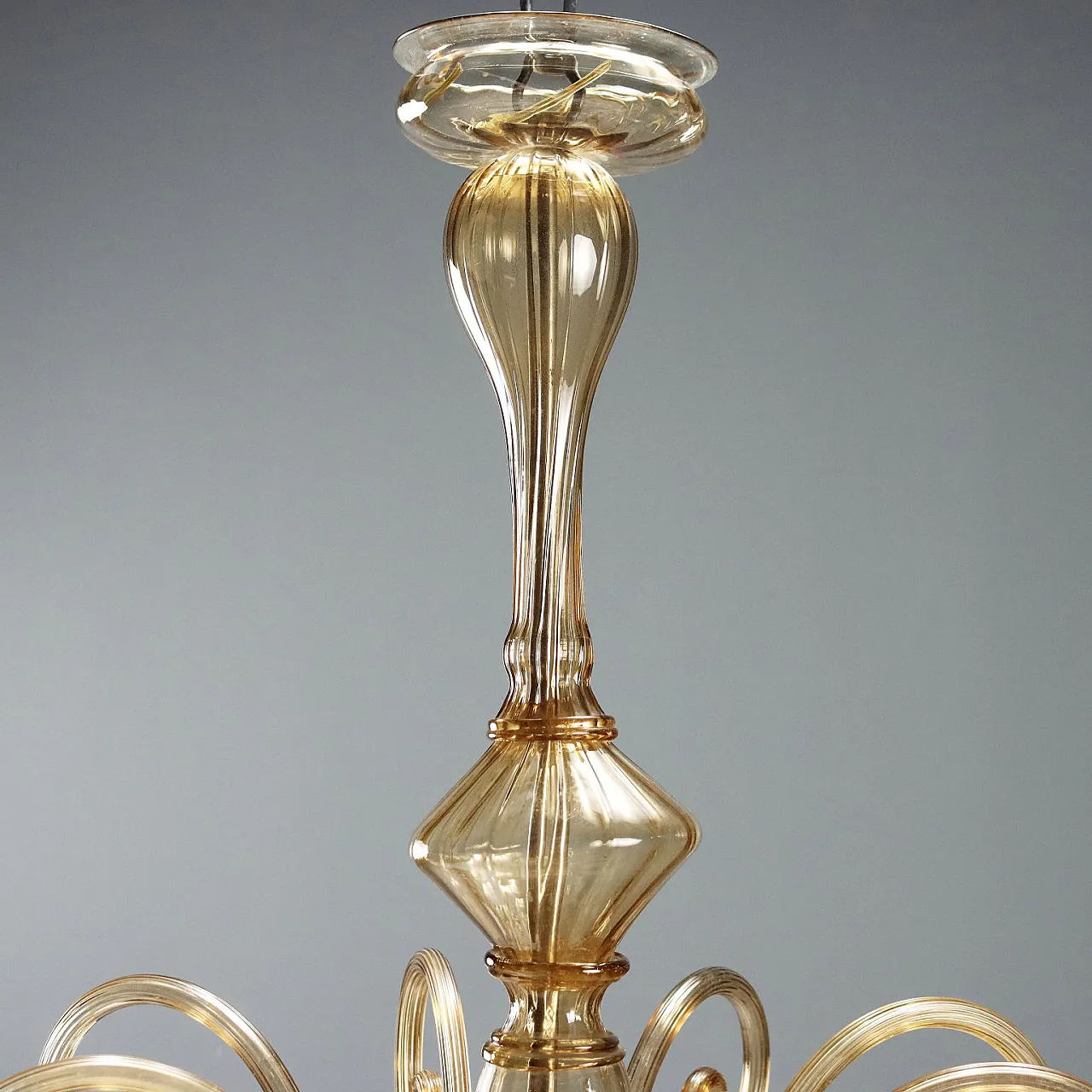 Lampadario in vetro soffiato ambrato, '900 8