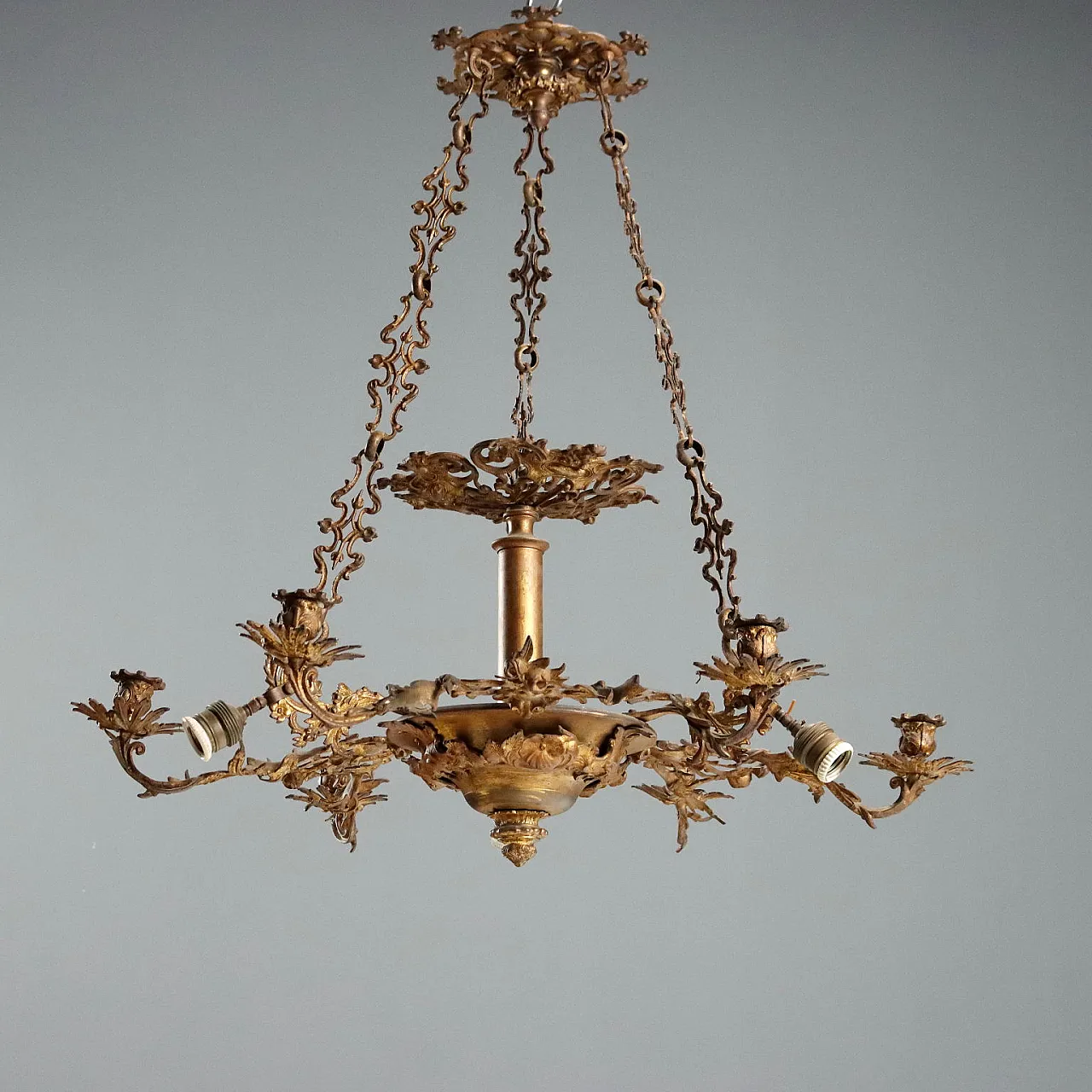 Lampadario in bronzo dorato, fine '800 1