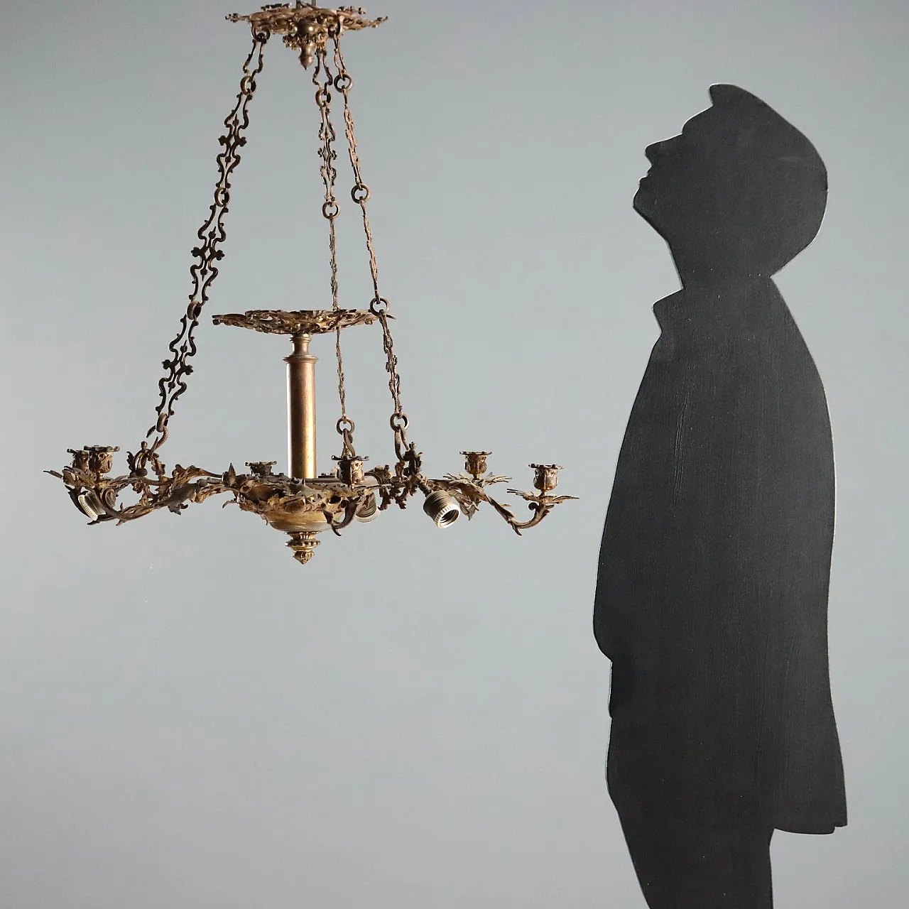 Lampadario in bronzo dorato, fine '800 2