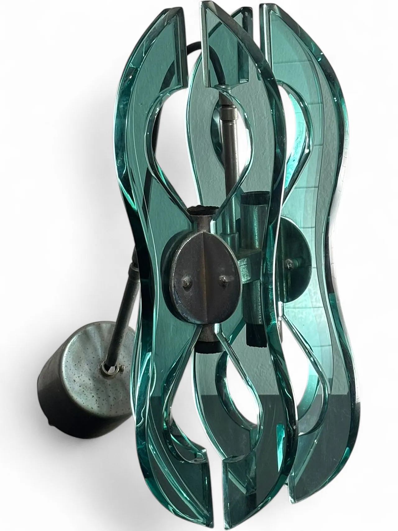 Lampadario a sospensione vetro e accaio, anni '70 6