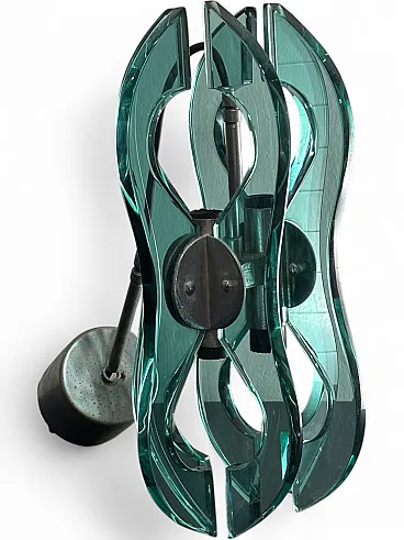 Glass and steel pendant chandelier, 70s