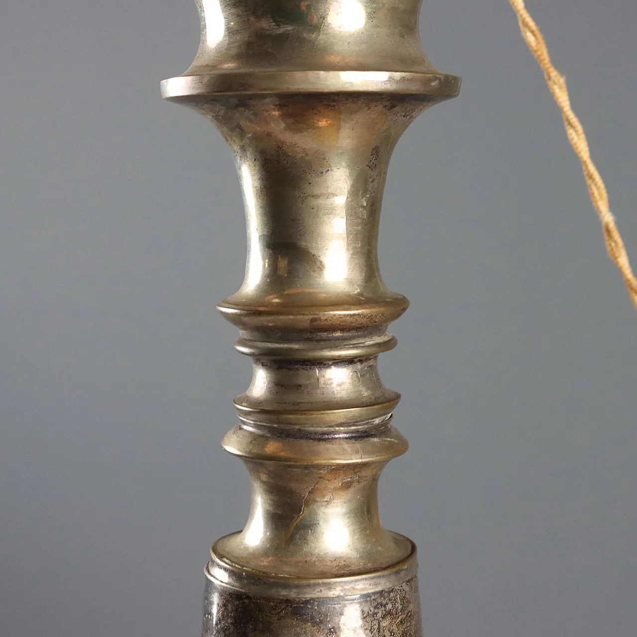 Lampada in lamiera argentata, bronzo dorato e tessuto, '800 8