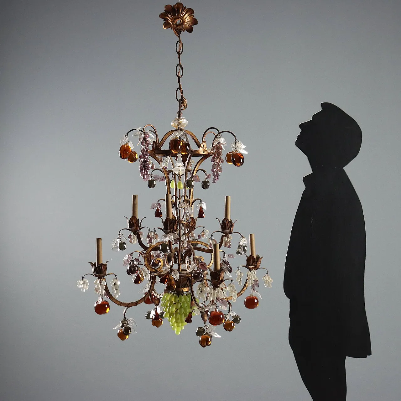 Lampadario in stile Maria Teresa in ferro e vetro, primo '900 2