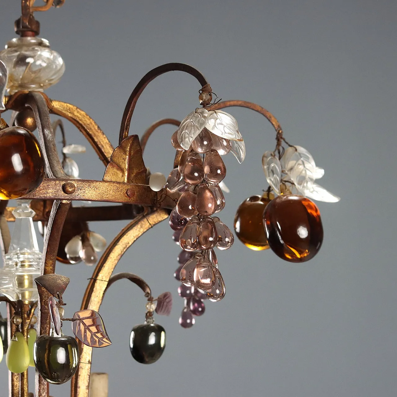 Lampadario in stile Maria Teresa in ferro e vetro, primo '900 4