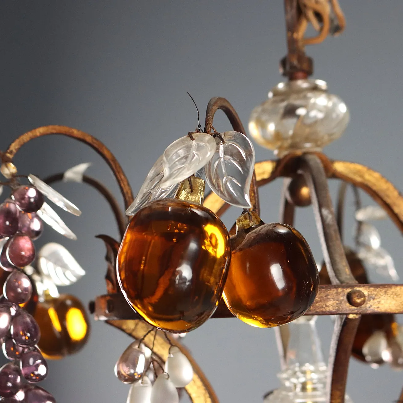 Lampadario in stile Maria Teresa in ferro e vetro, primo '900 7