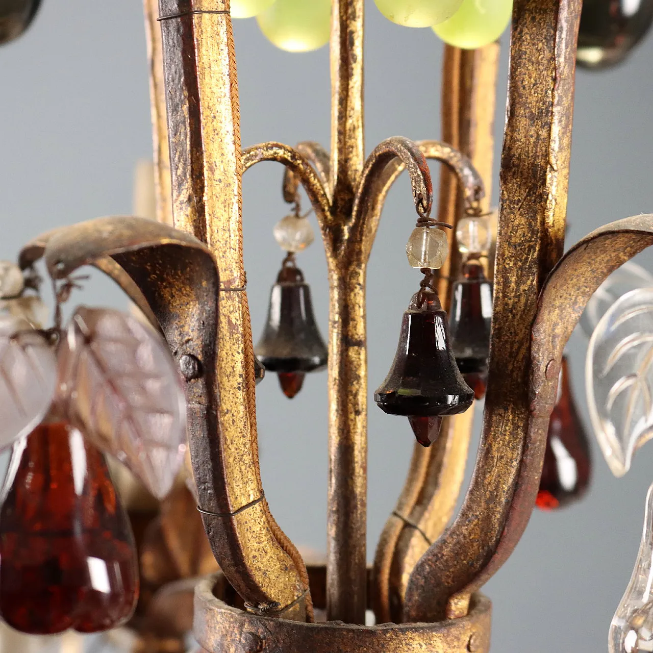 Lampadario in stile Maria Teresa in ferro e vetro, primo '900 9