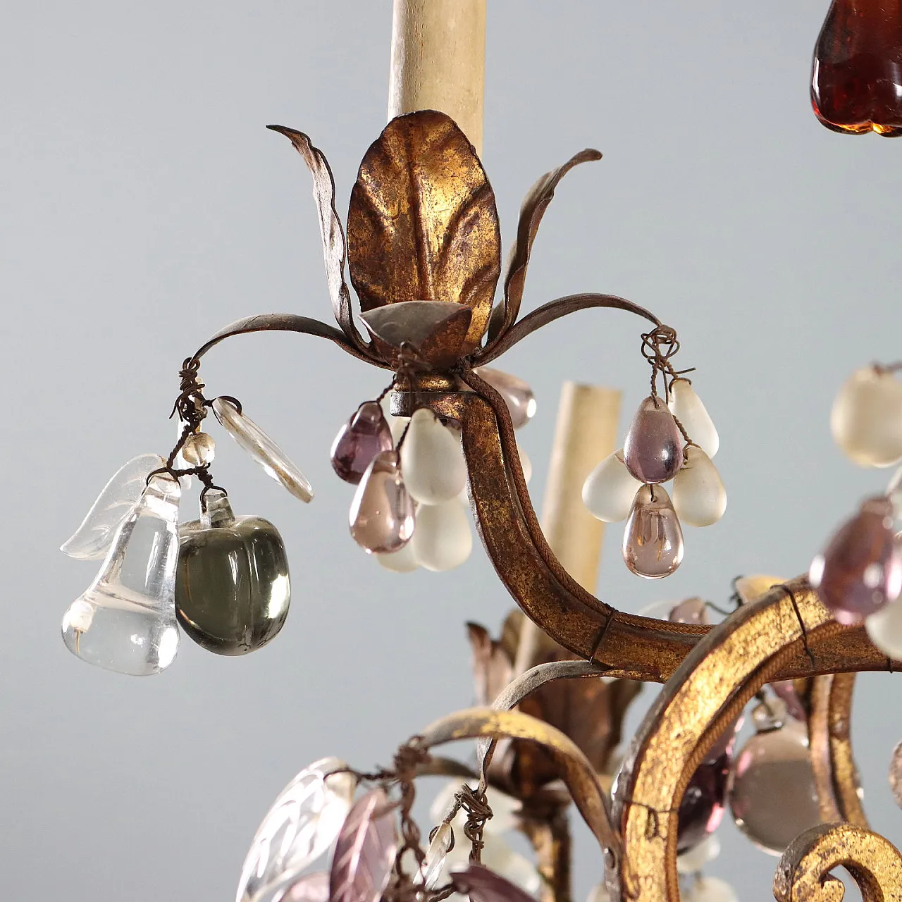 Lampadario in stile Maria Teresa in ferro e vetro, primo '900 10