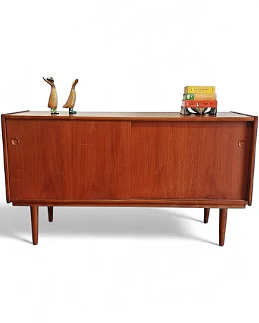 Teak sideboard with sliding doors and drawers, Denmark, 1950s