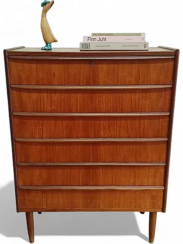 Cassettiera in teak con 6 cassetti, Danimarca, anni '50
