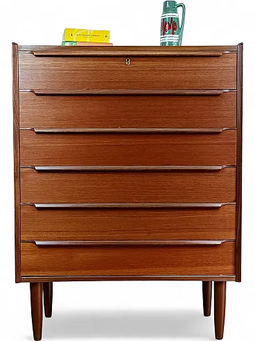 Cassettiera in teak 6 cassetti, Danimarca, anni '50