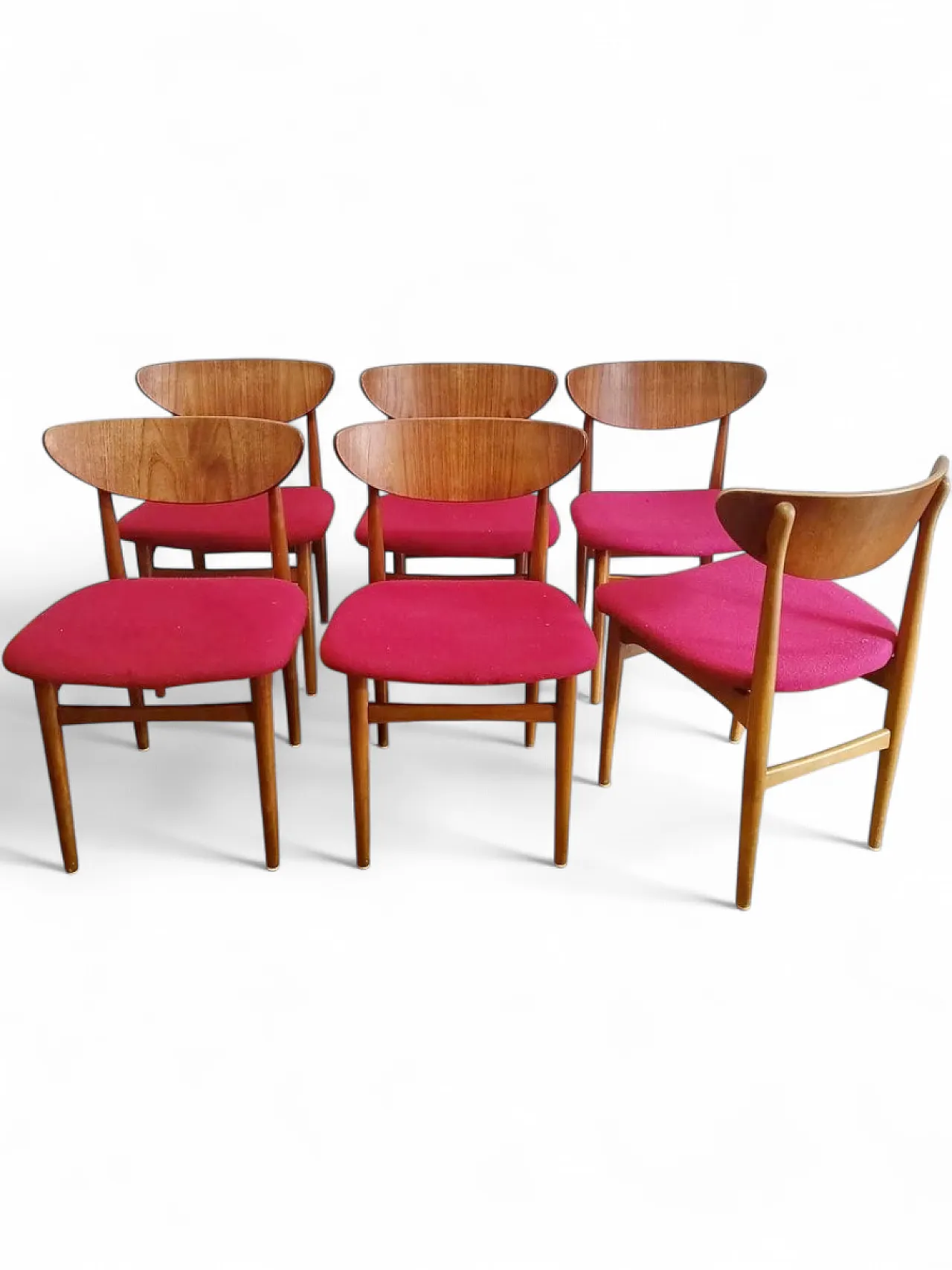 6 fuchsia chairs, Denmark, 1950s 8