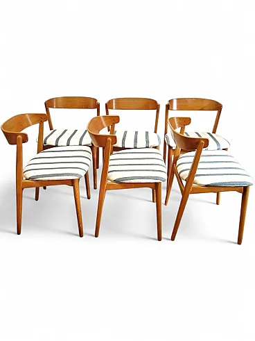 6 Danish Striped Upholstery Chairs, 1950s