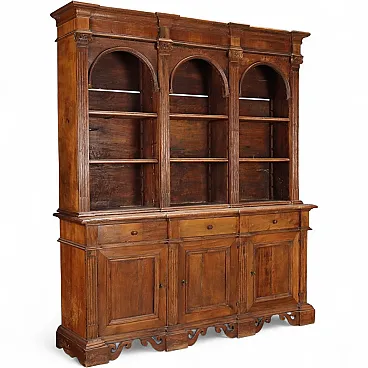 Libreria in noce realizzata con legni antichi, fine '800