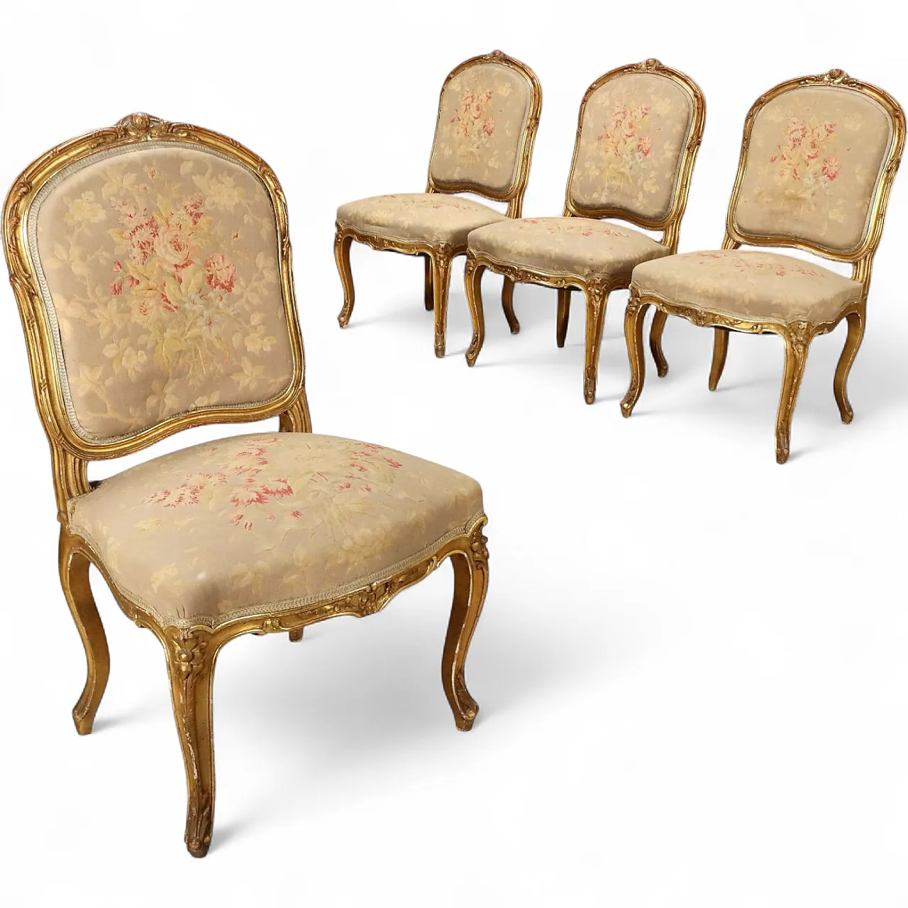 4 Sedie in legno dorato in stile tardo barocco, fine '800 9