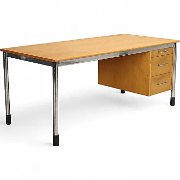 Scrivania in legno, metallo cromato e plastica, '900