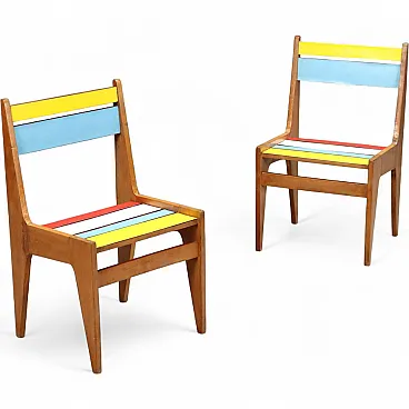 Pair of beech armchairs with colored ant inserts, 20th century