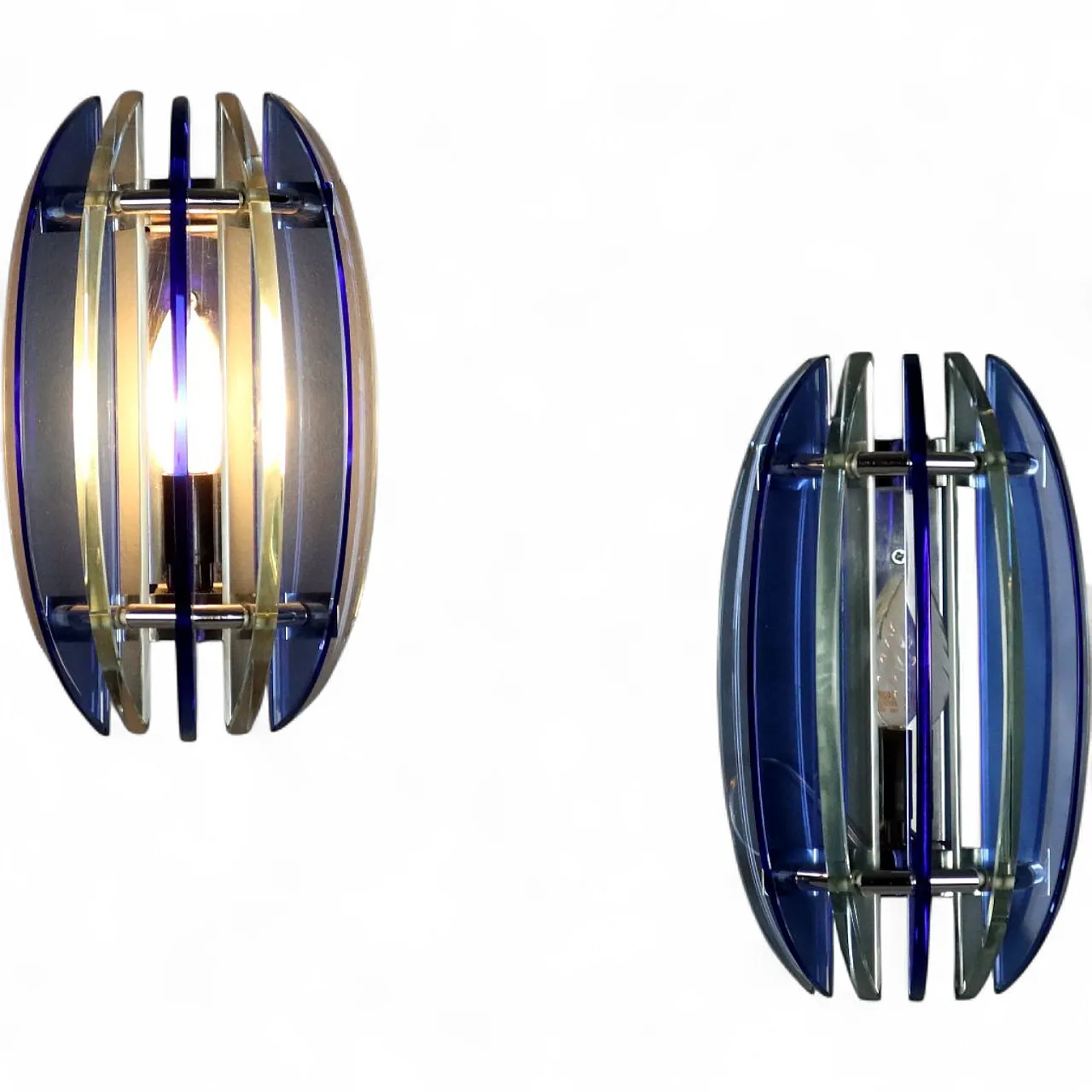 Pair of glass wall sconces with chrome-plated metal base, 20th century 9