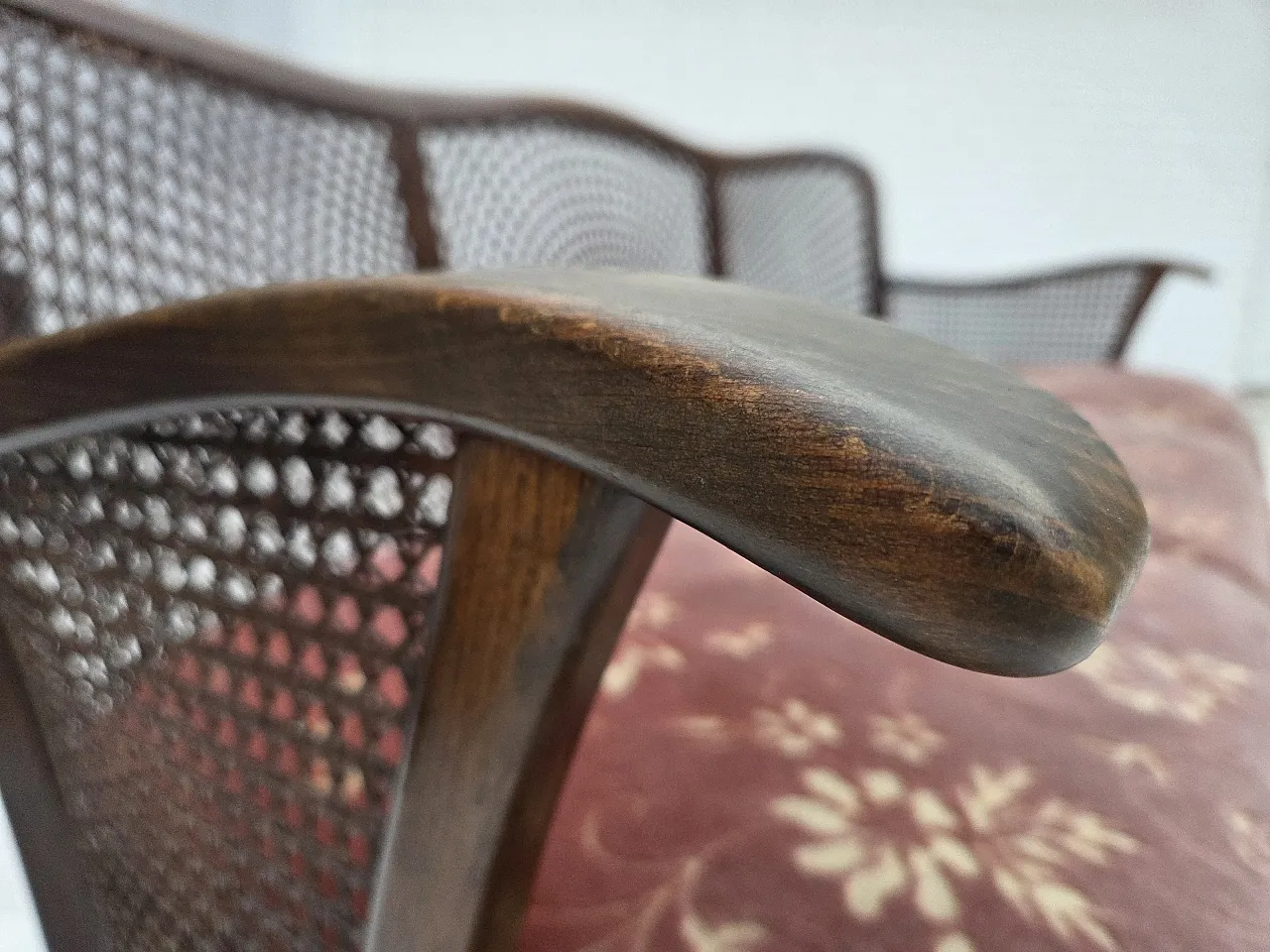 Danish 3-seater sofa in salmon pink velour and furniture mesh, 1950s 9