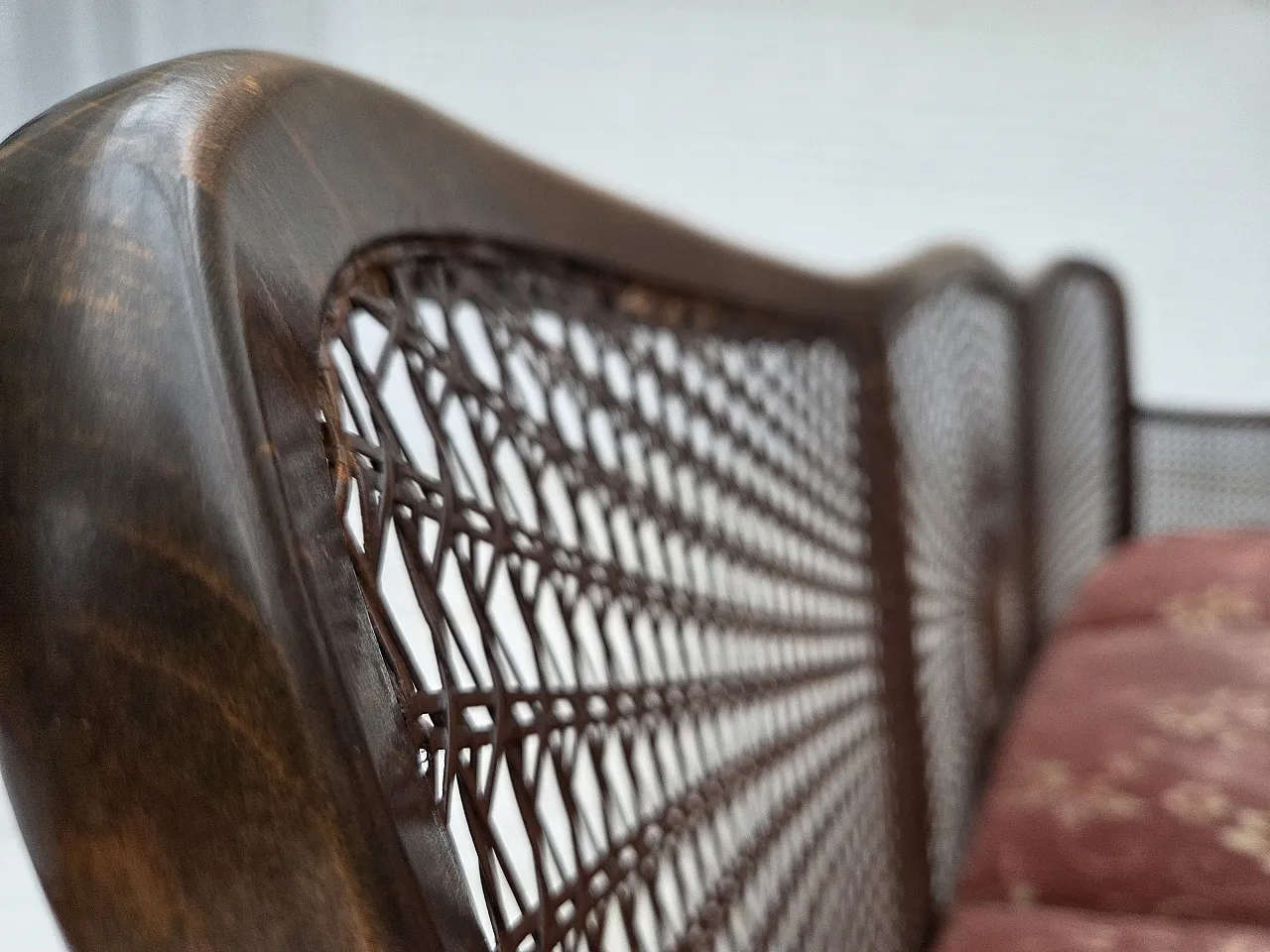 Danish 3-seater sofa in salmon pink velour and furniture mesh, 1950s 10