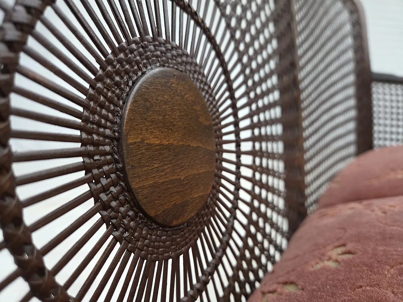 Danish 3-seater sofa in salmon pink velour and furniture mesh, 1950s 11