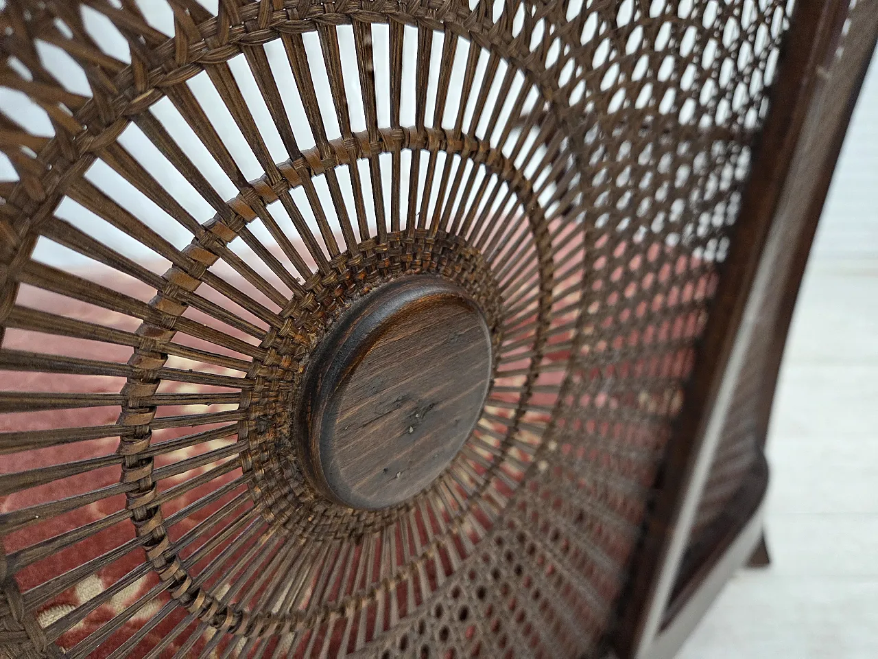 Danish 3-seater sofa in salmon pink velour and furniture mesh, 1950s 17