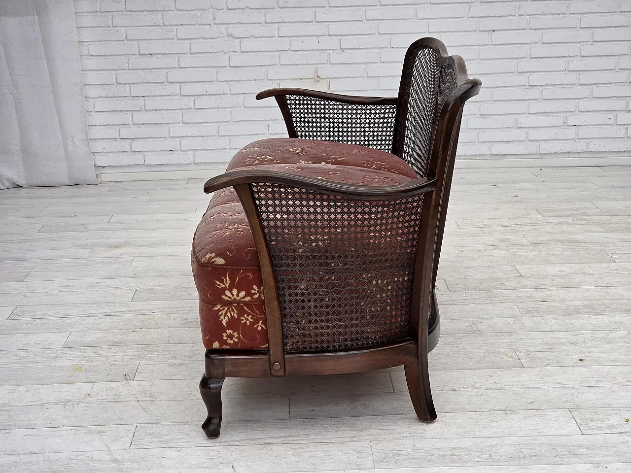 Danish 3-seater sofa in salmon pink velour and furniture mesh, 1950s 19