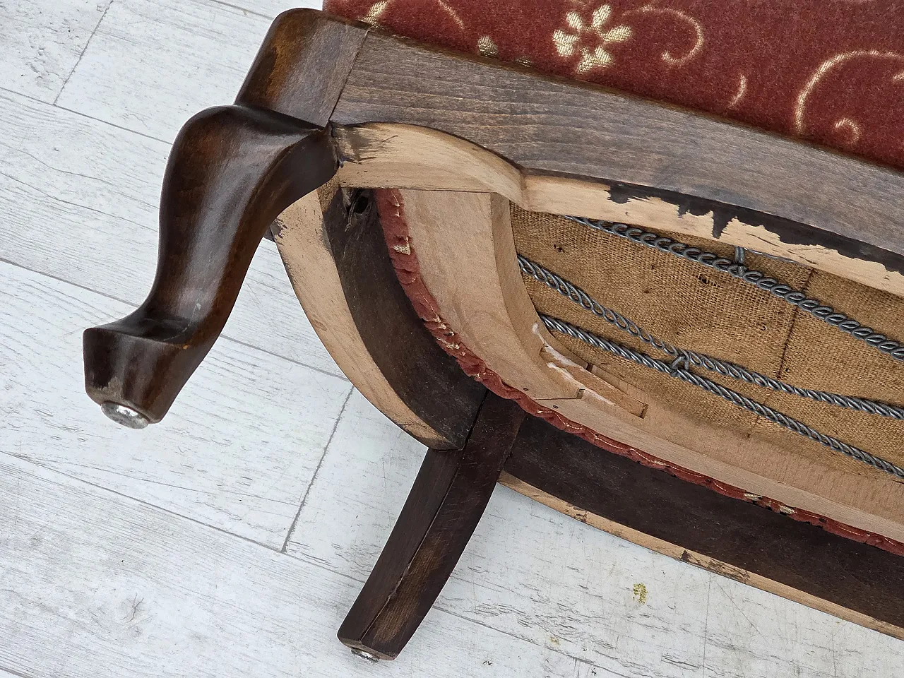 Danish 3-seater sofa in salmon pink velour and furniture mesh, 1950s 22