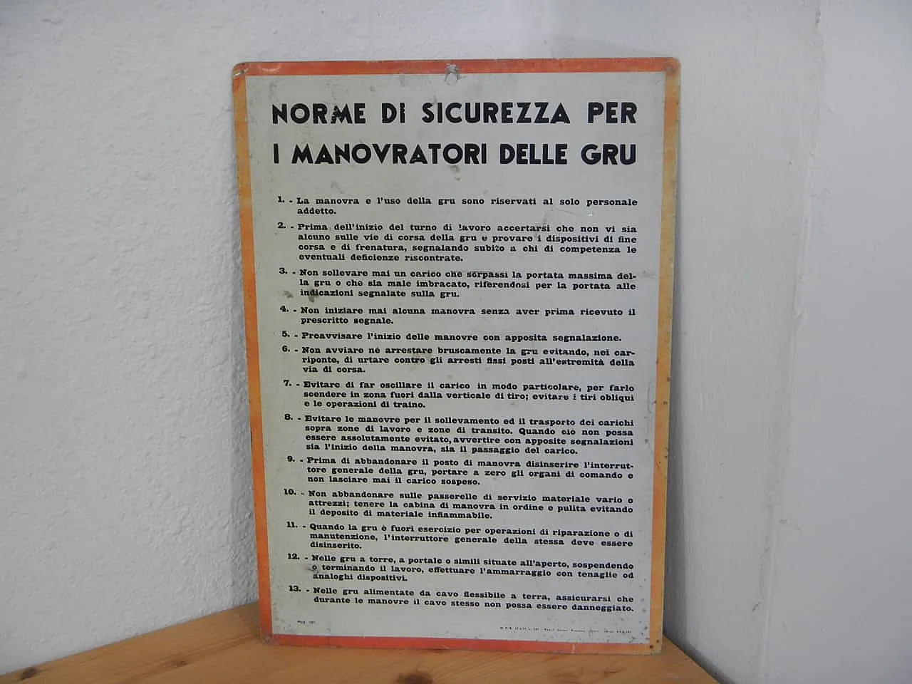 Cartello norme di sicurezza industria tessile 1960 1