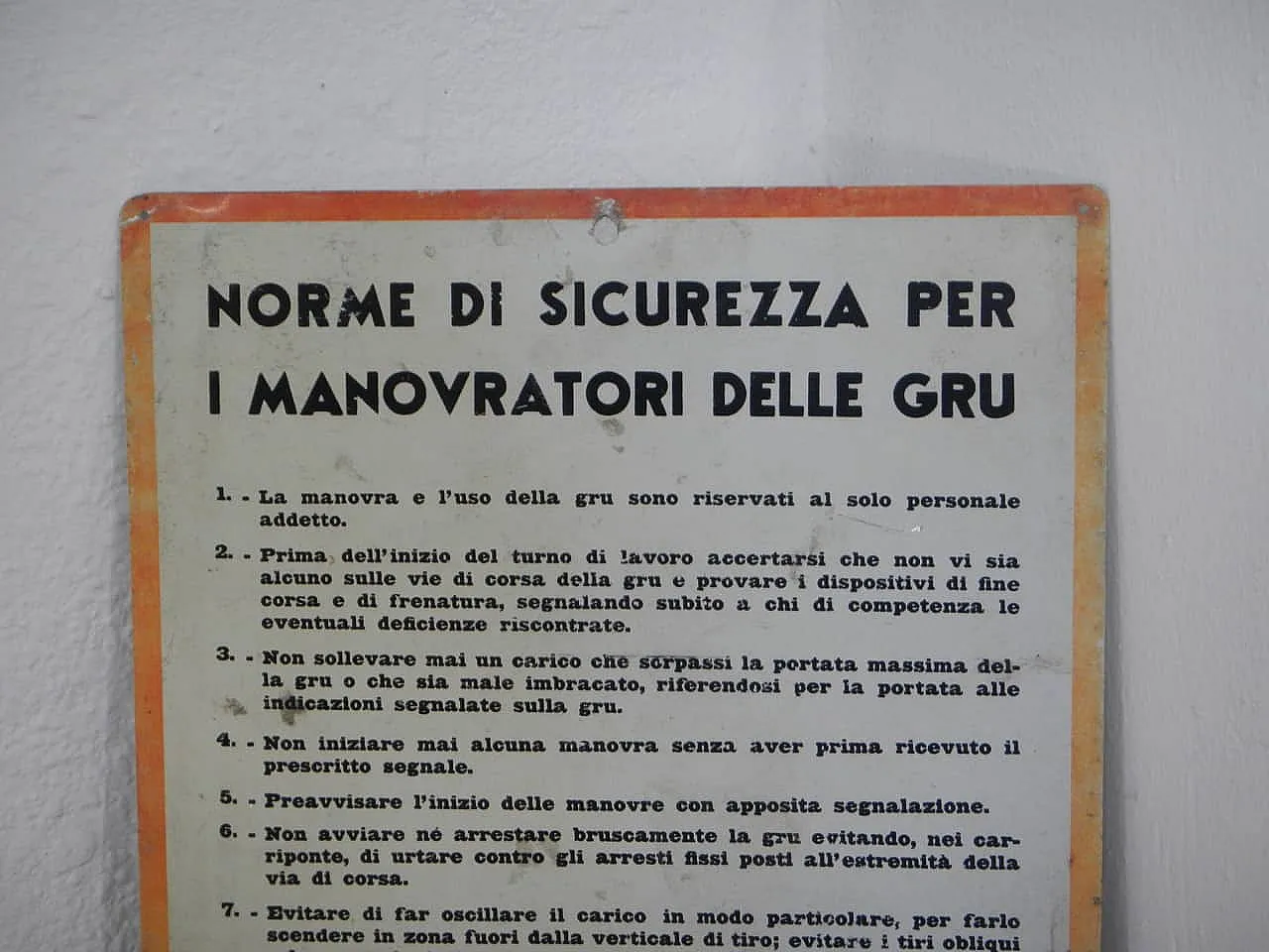 Cartello norme di sicurezza industria tessile 1960 2
