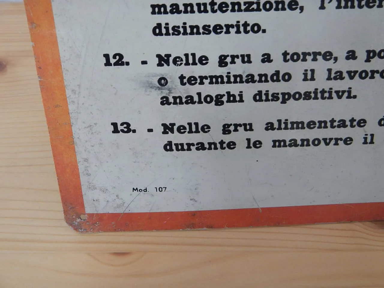 Cartello norme di sicurezza industria tessile 1960 4