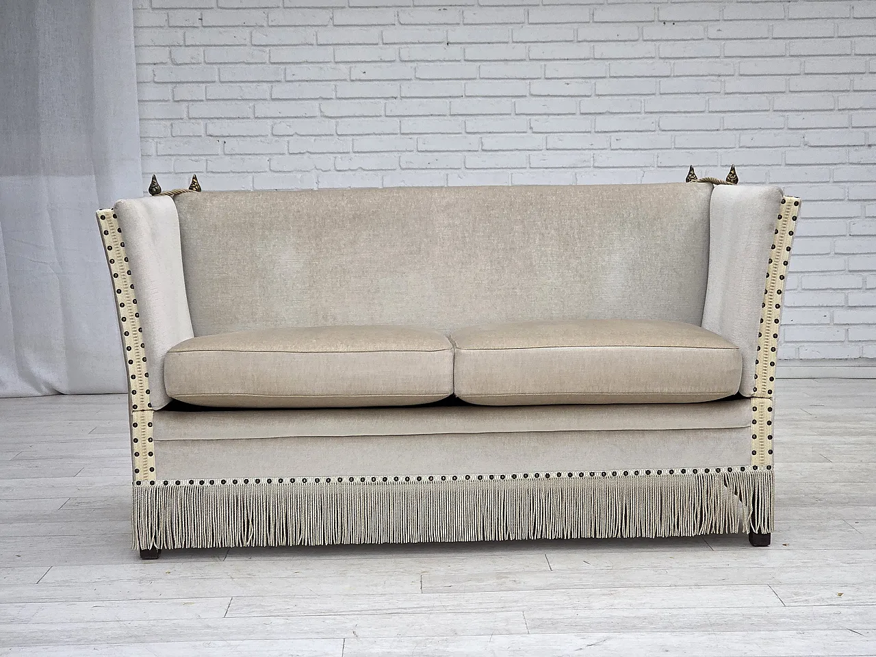 Danish 2-seater drop arm Spanish sofa in furniture velour, 1970s 1