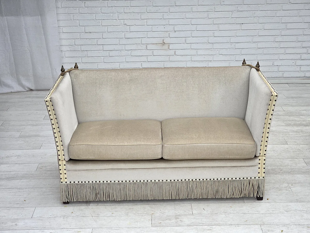 Danish 2-seater drop arm Spanish sofa in furniture velour, 1970s 2