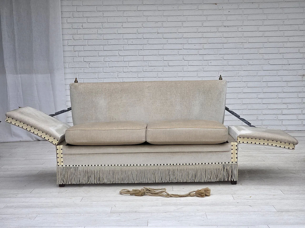 Danish 2-seater drop arm Spanish sofa in furniture velour, 1970s 5