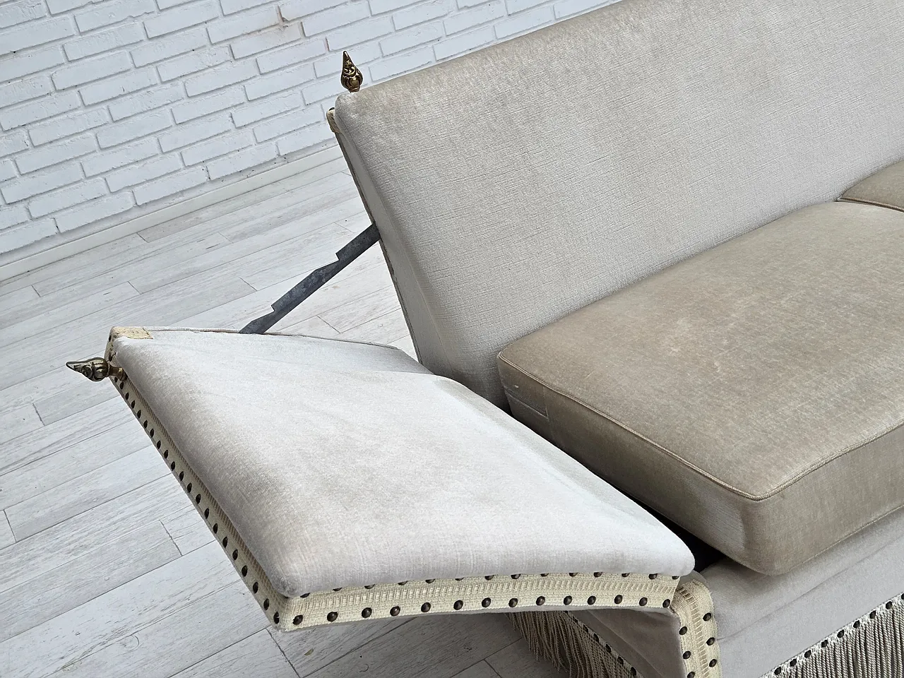 Danish 2-seater drop arm Spanish sofa in furniture velour, 1970s 6