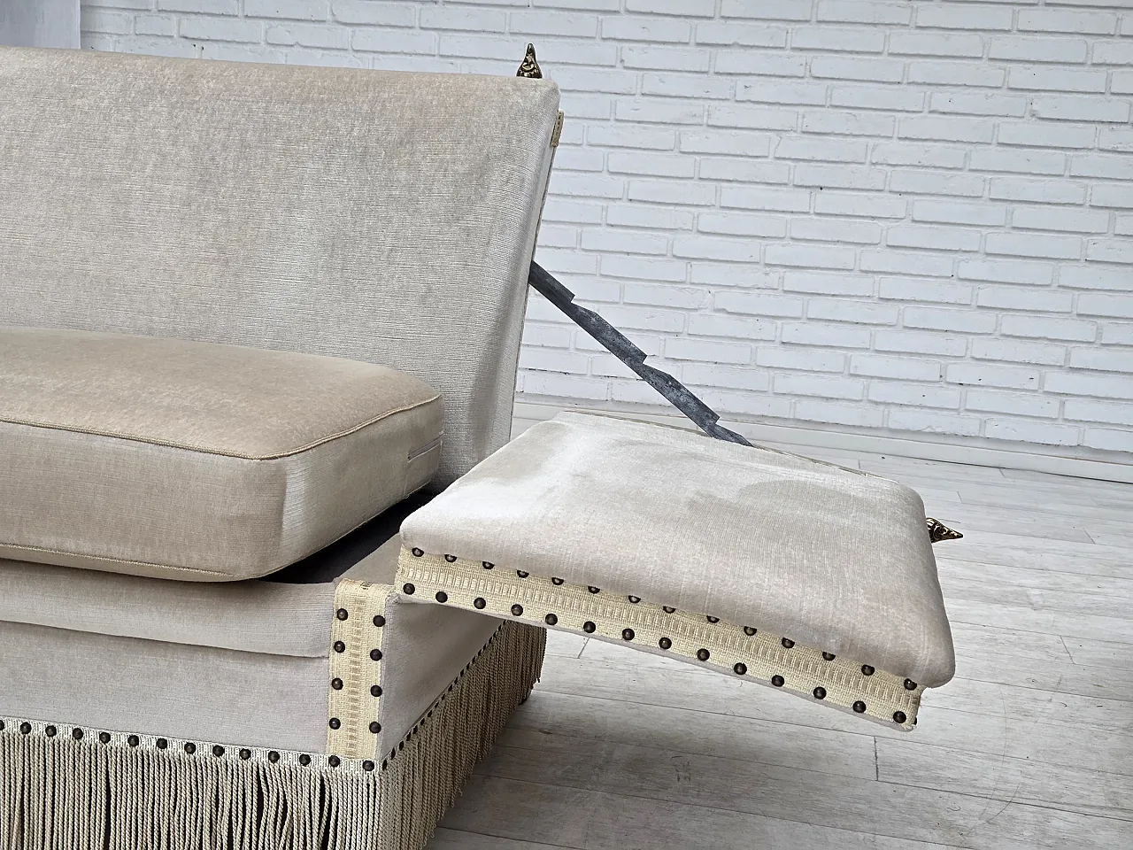 Danish 2-seater drop arm Spanish sofa in furniture velour, 1970s 7