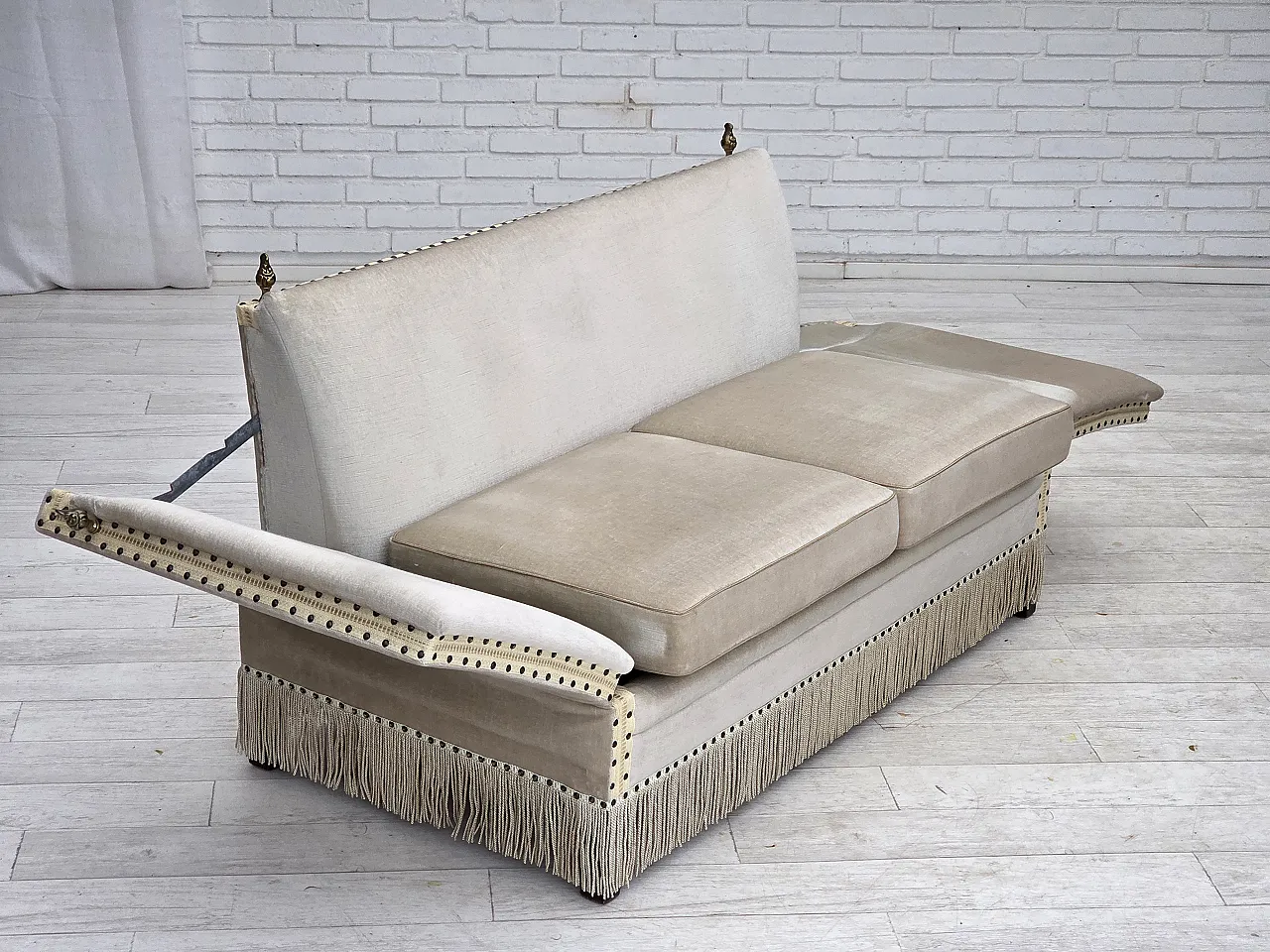 Danish 2-seater drop arm Spanish sofa in furniture velour, 1970s 8