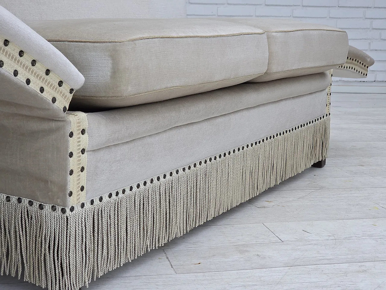 Danish 2-seater drop arm Spanish sofa in furniture velour, 1970s 9