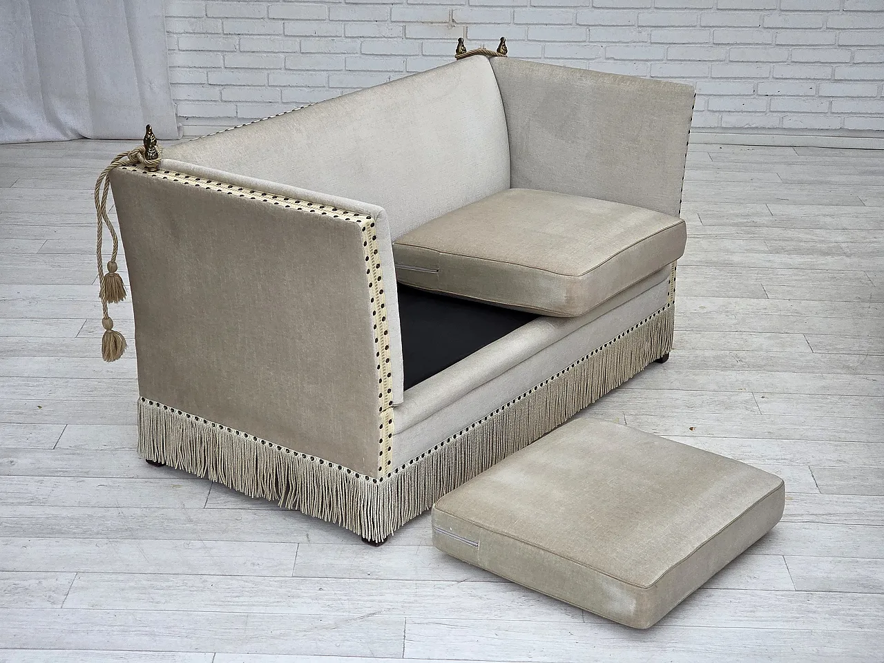 Danish 2-seater drop arm Spanish sofa in furniture velour, 1970s 12