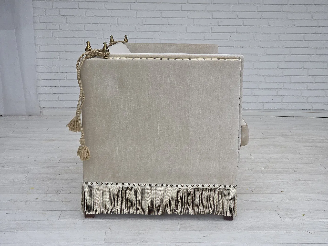 Danish 2-seater drop arm Spanish sofa in furniture velour, 1970s 13