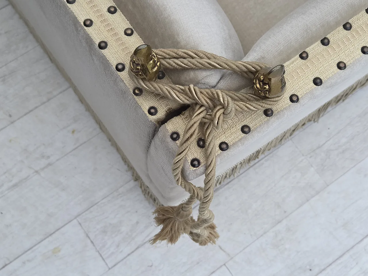 Danish 2-seater drop arm Spanish sofa in furniture velour, 1970s 14