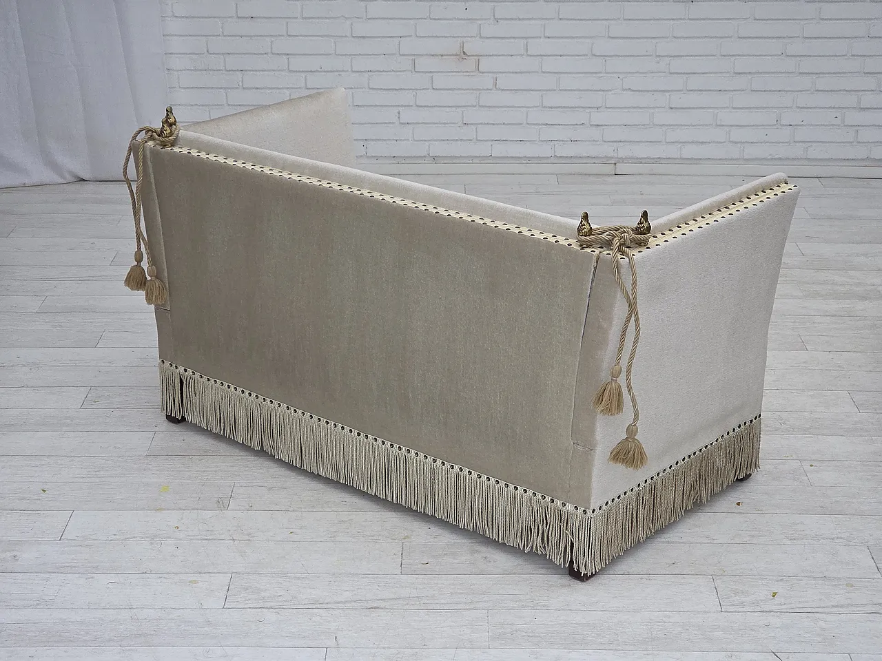 Danish 2-seater drop arm Spanish sofa in furniture velour, 1970s 15