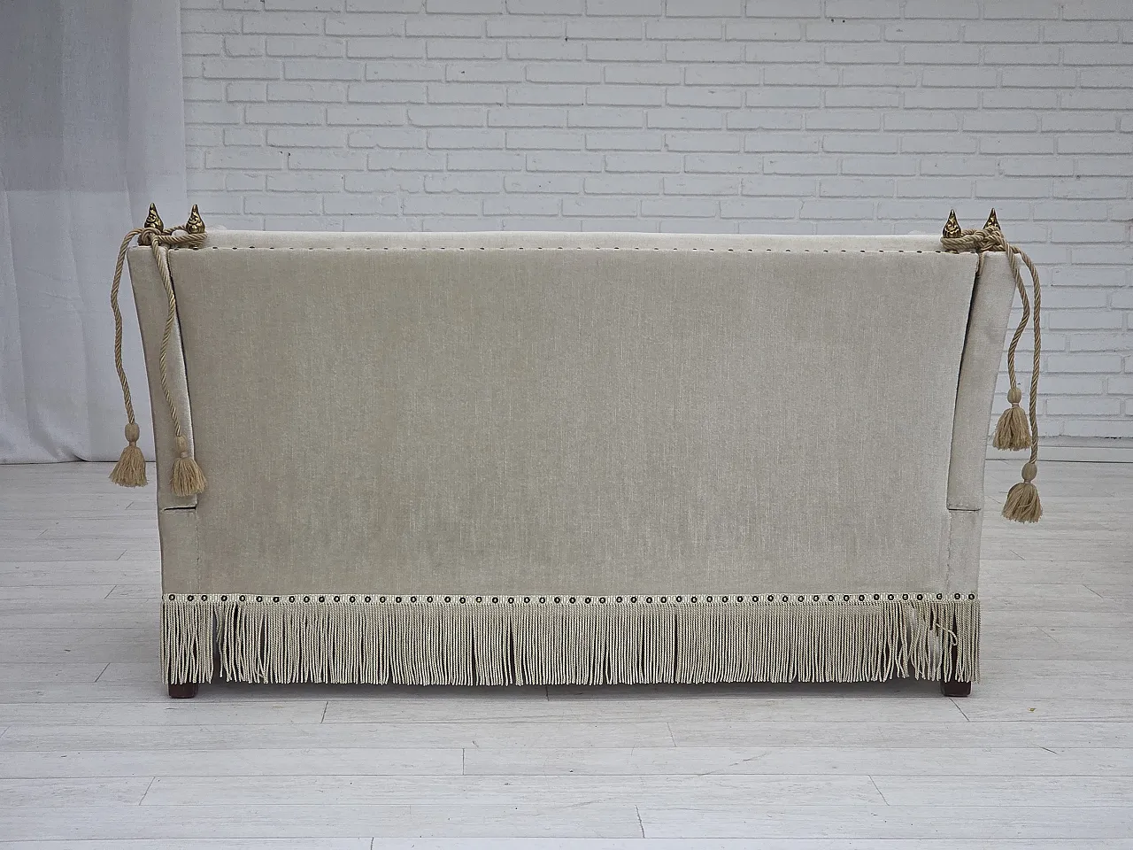 Danish 2-seater drop arm Spanish sofa in furniture velour, 1970s 16